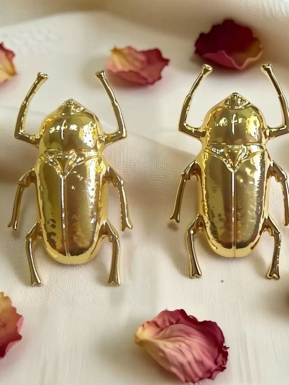 Anthropologie Brass Gold Scarab Beetle Pair Decorative Accents